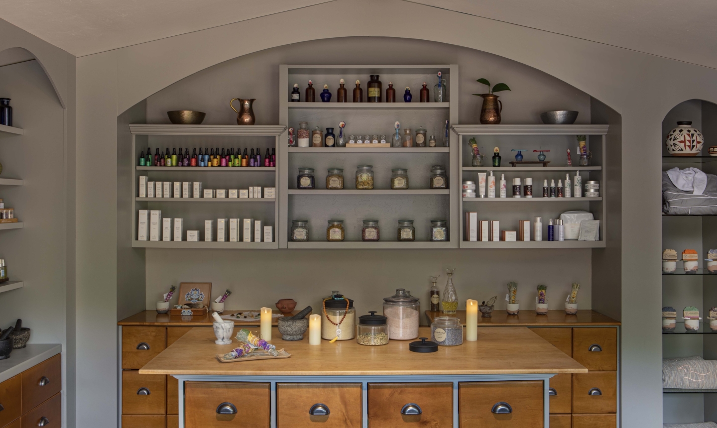 assortment of herbs available to blend at L'Apothecary spa